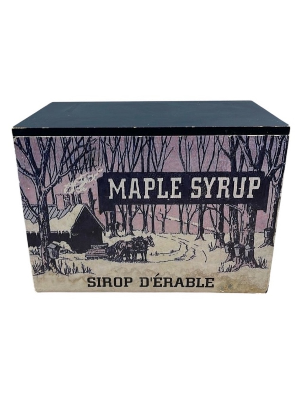 VINTAGE Vibe Maple Syrup Storage Box Black White Hinged Cover